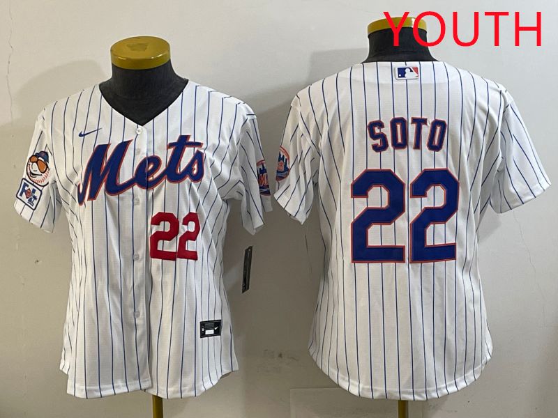 Youth New York Mets #22 Soto White Stirpe Game 2025 Nike MLB Jersey style 6